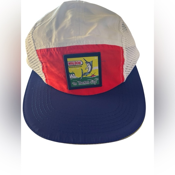 Brand New MALBONGolf Buckets City 5-panel Hat White Blue Red Deep Sea Fishing